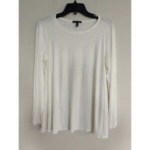 Eileen Fisher Size M Long Sleeve Classic Versatile T Shirt Top Stretch Ivory